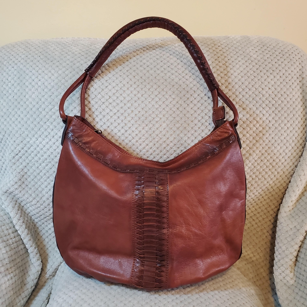 Patricia Nash Brown Woven Leather Hobo Bag